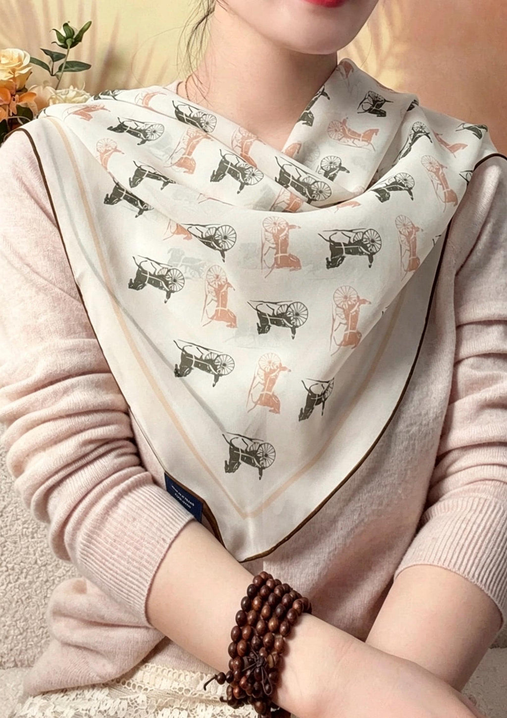 100% Mulberry Silk Scarf 26"x26" 65x65cm, Sheer Silk Georgette Floral Square Scarf, Fresh Elegant Neckwear, Spring Summer Gift for Her