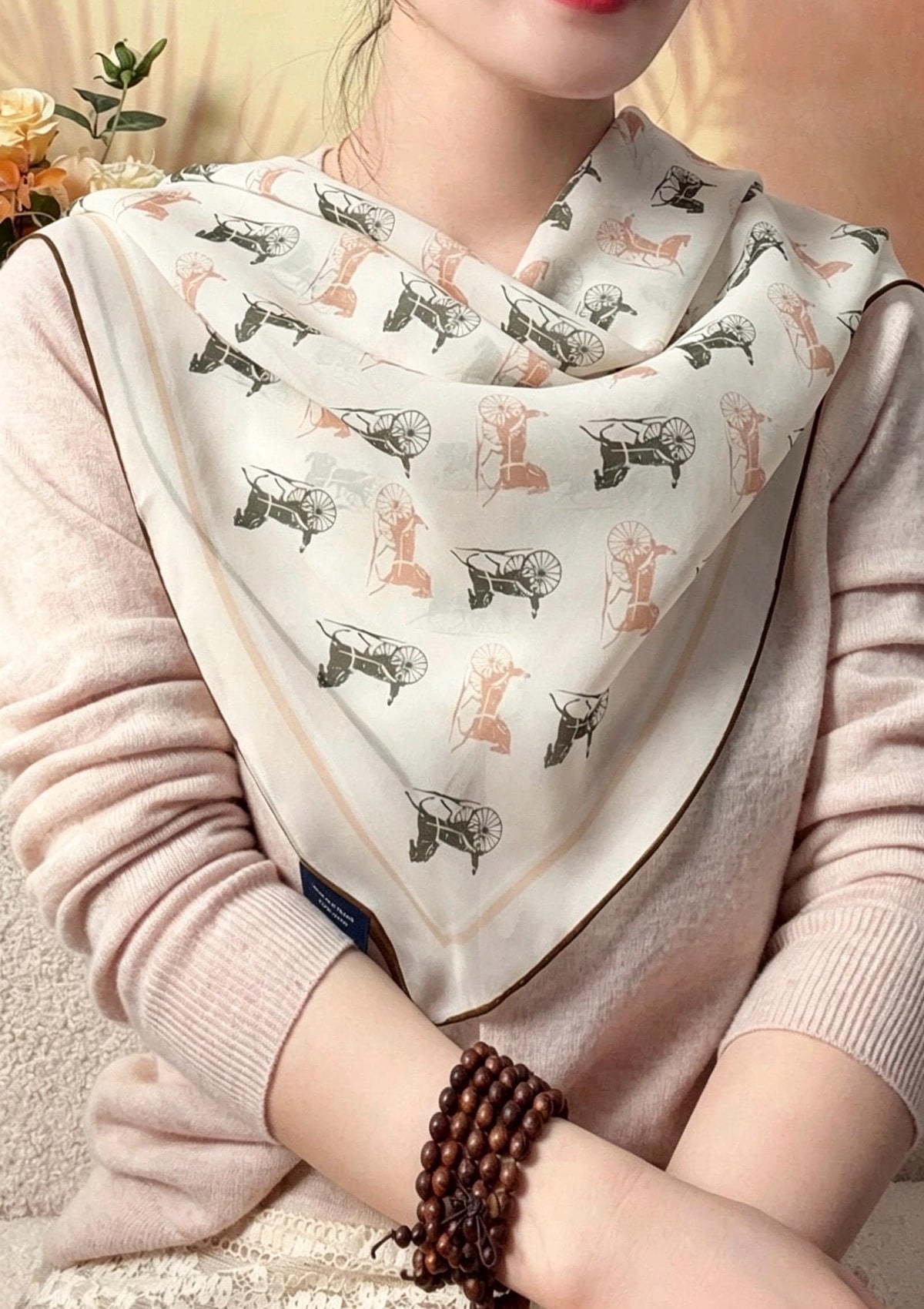 100% Mulberry Silk Scarf 26"x26" 65x65cm, Sheer Silk Georgette Floral Square Scarf, Fresh Elegant Neckwear, Spring Summer Gift for Her