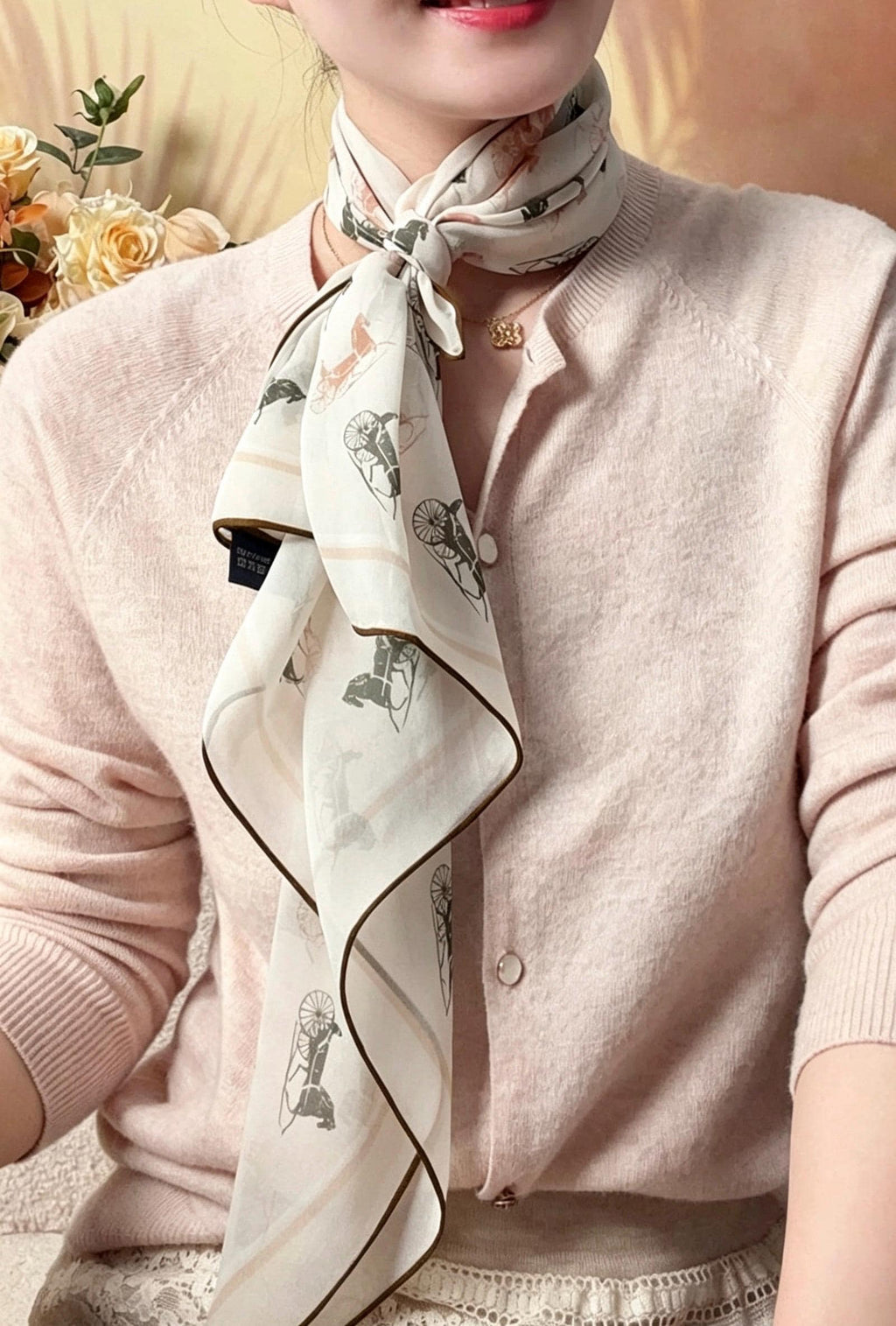 100% Mulberry Silk Scarf 26"x26" 65x65cm, Sheer Silk Georgette Floral Square Scarf, Fresh Elegant Neckwear, Spring Summer Gift for Her