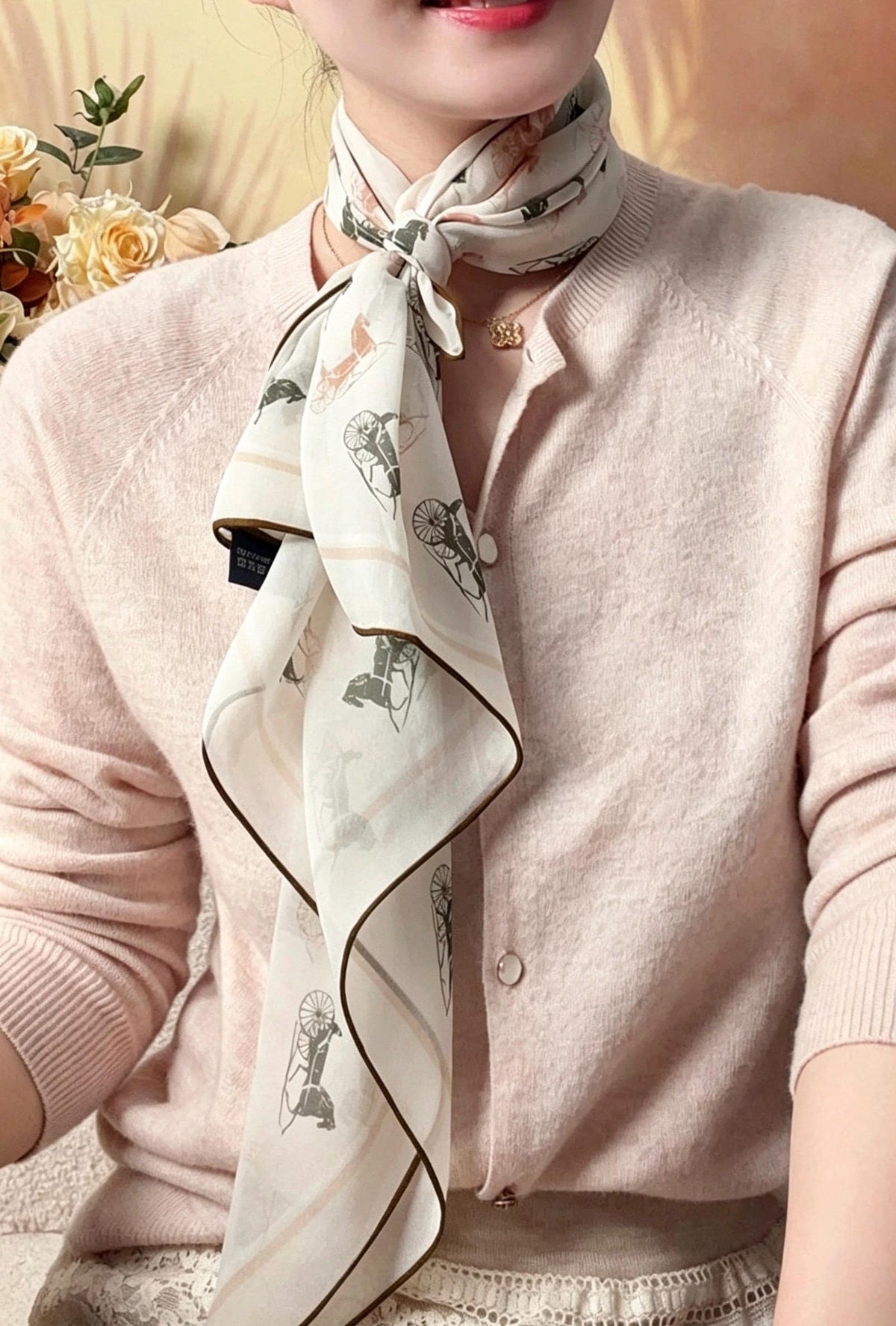 100% Mulberry Silk Scarf 26"x26" 65x65cm, Sheer Silk Georgette Floral Square Scarf, Fresh Elegant Neckwear, Spring Summer Gift for Her