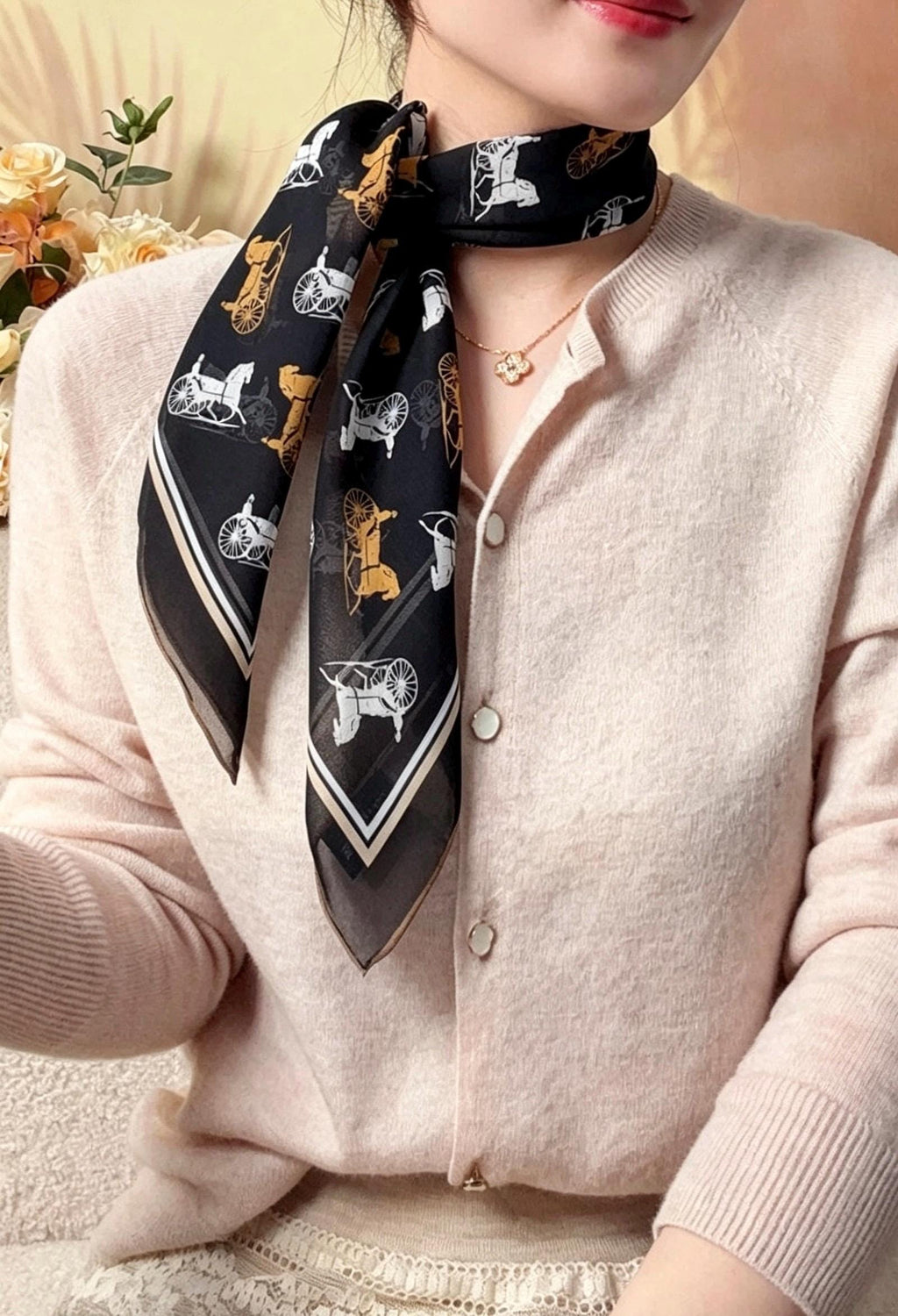100% Mulberry Silk Scarf 26"x26" 65x65cm, Sheer Silk Georgette Floral Square Scarf, Fresh Elegant Neckwear, Spring Summer Gift for Her