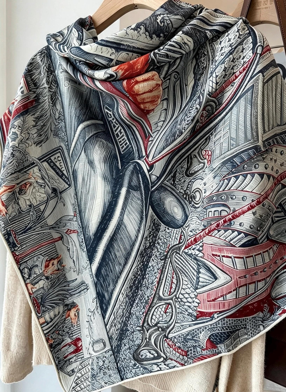 Silk Wool Scarf 53"x53" 135x135cm, Vintage Narrative Low Saturation Color Block Silk Wool Blend Square Shawl, Classic Gift for Her