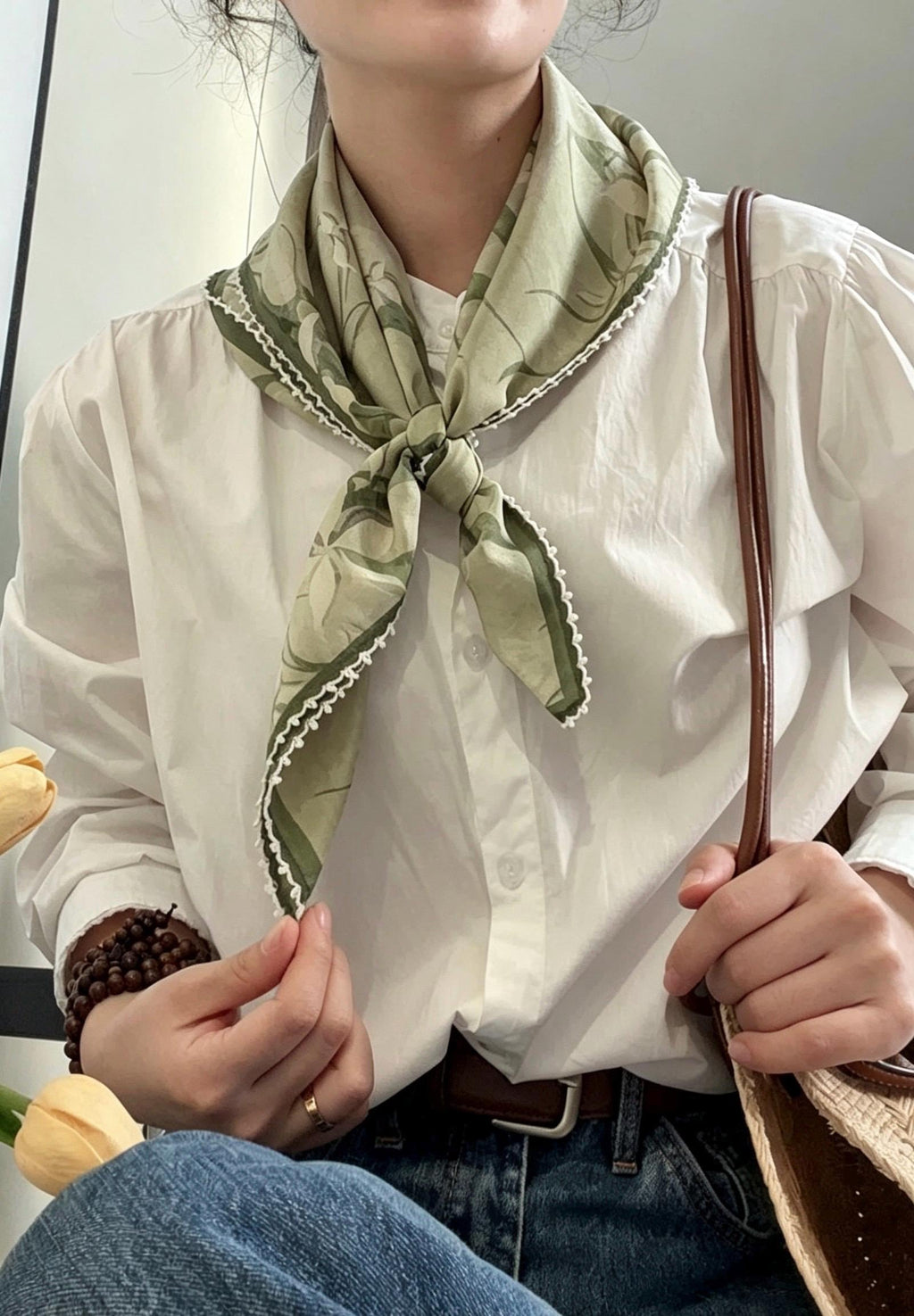 100% Mulberry Silk Scarf 27"x27" 68x68cm, Ink Orchid Cool Botanical Silk Crepe de Chine Square Scarf, Neckwear Shawl, Gift for Her