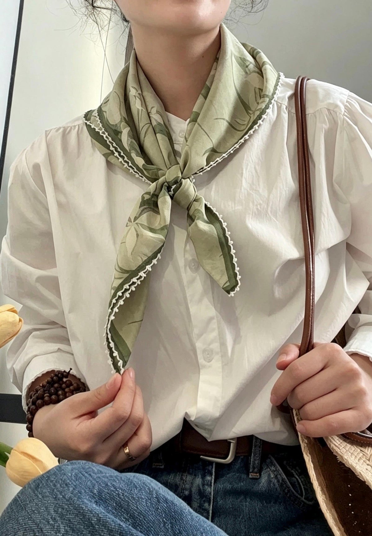 100% Mulberry Silk Scarf 27"x27" 68x68cm, Ink Orchid Cool Botanical Silk Crepe de Chine Square Scarf, Neckwear Shawl, Gift for Her