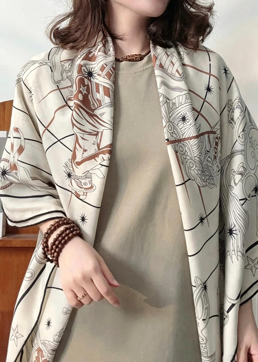 Silk Wool Scarf 53"x53" 135x135cm, Vintage Equestrian Heritage Silk Wool Blend Square Shawl, Luxury Collector Gift for Her