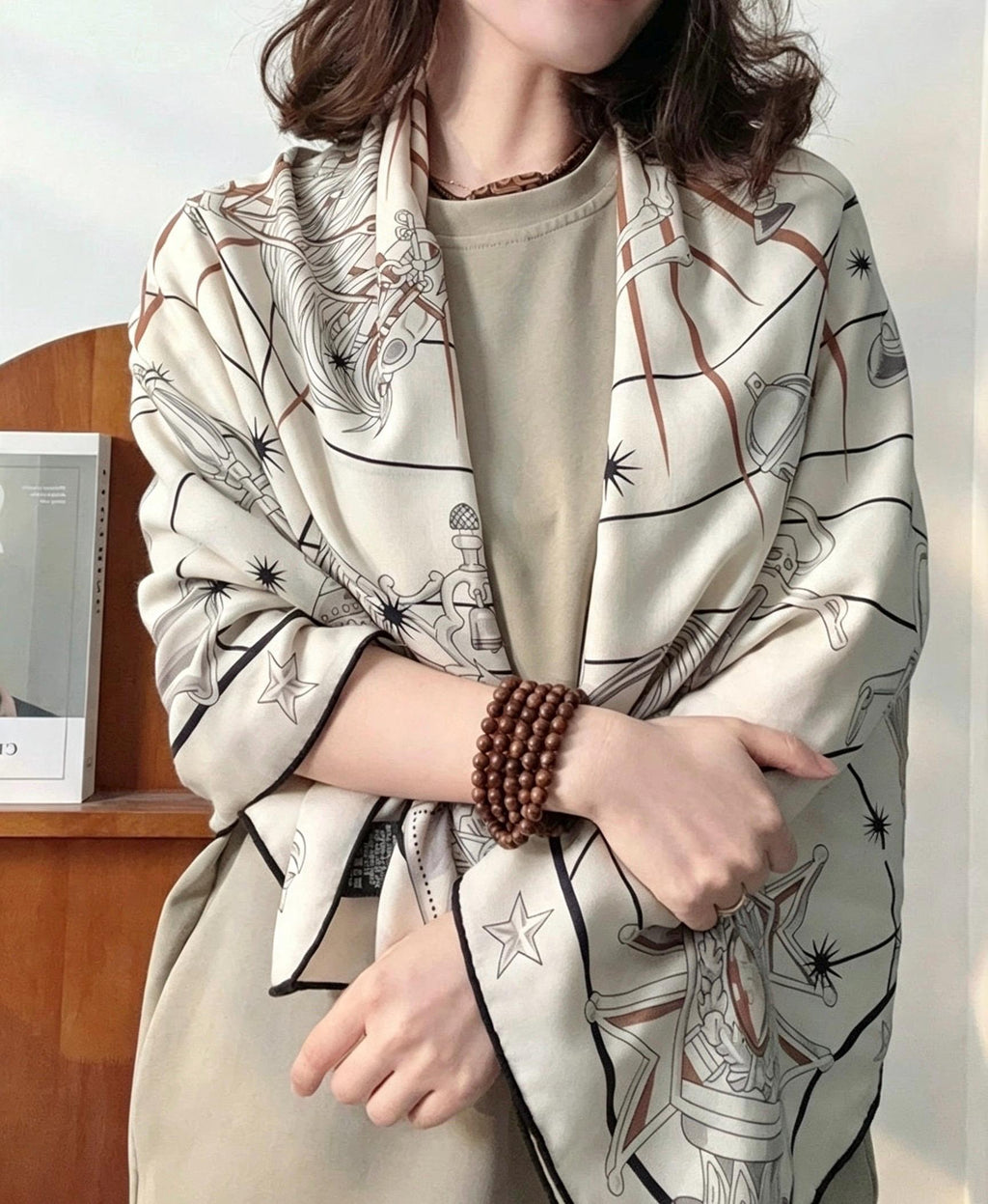 Silk Wool Scarf 53"x53" 135x135cm, Vintage Equestrian Heritage Silk Wool Blend Square Shawl, Luxury Collector Gift for Her