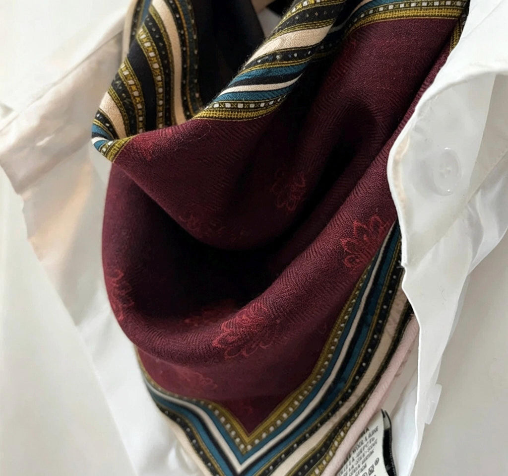 Silk Wool Scarf 26"x26" 65x65cm, Italian Style Four Grid Color Block Silk Wool Square Scarf, Neckwear Shawl Wrap, Winter Gift for Her
