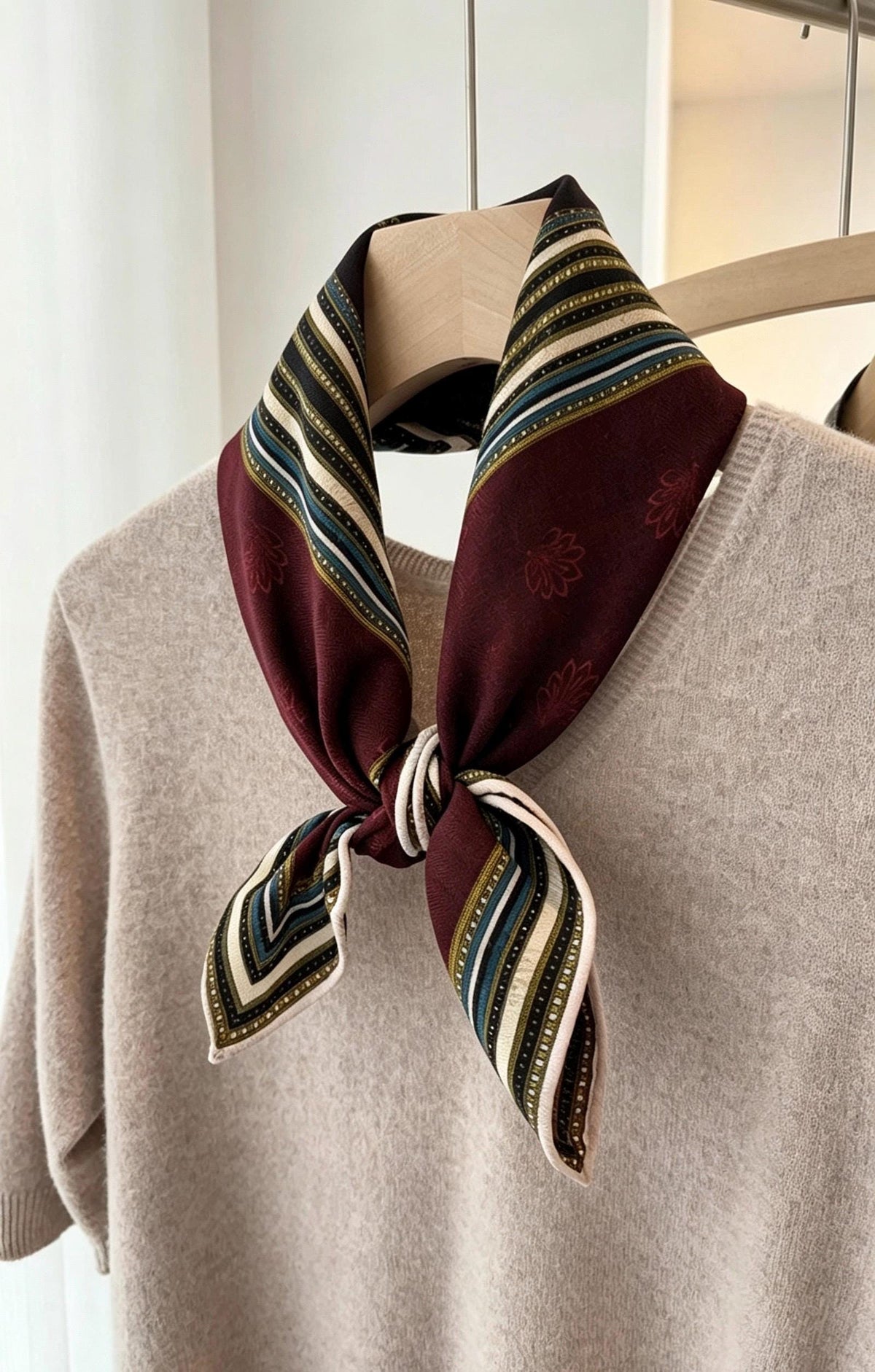 Silk Wool Scarf 26"x26" 65x65cm, Italian Style Four Grid Color Block Silk Wool Square Scarf, Neckwear Shawl Wrap, Winter Gift for Her