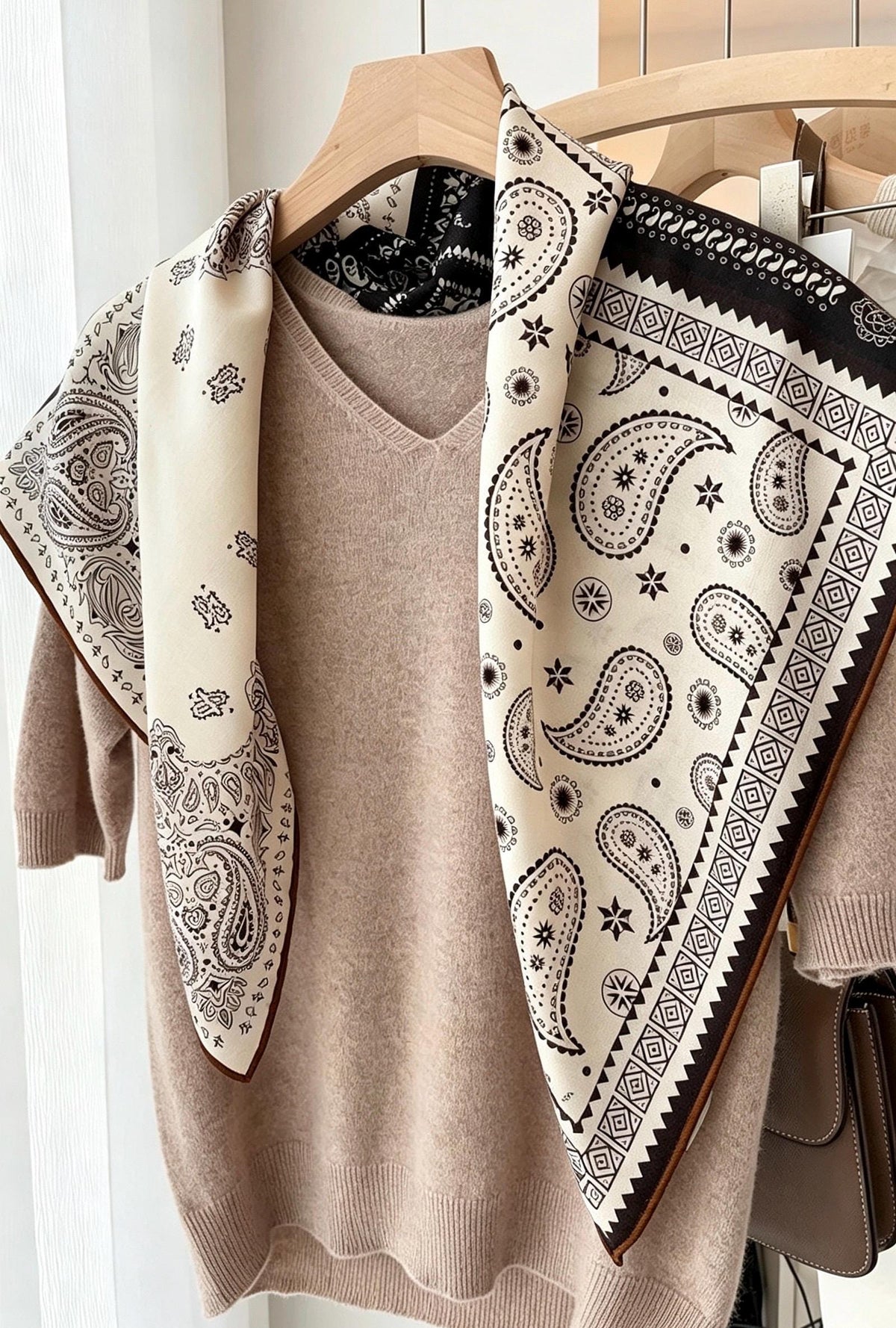 Silk Wool Scarf 35"x35" 88x88cm, Italian Paisley Four Grid Silk Wool Square Scarf, Winter Shawl Wrap, Gift for Her