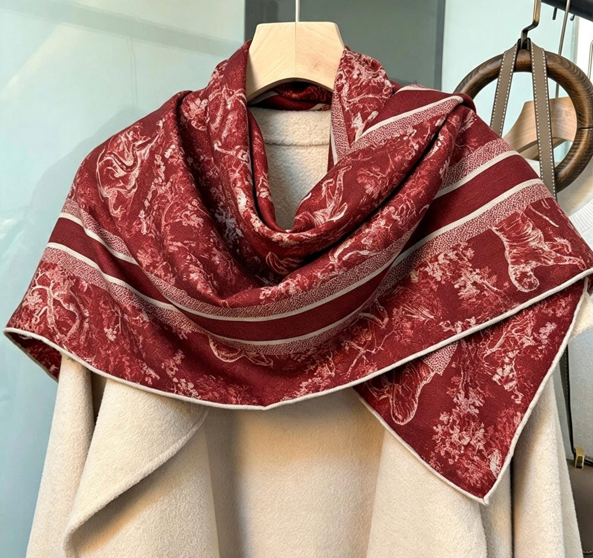 Silk Wool Scarf 35"x35" 88x88cm, Heavyweight Jungle Botanical Silk Wool Blend Square Scarf, Elegant Spring Autumn Shawl Gift for Her