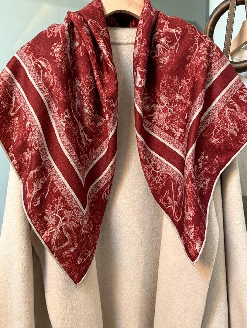 Silk Wool Scarf 35"x35" 88x88cm, Heavyweight Jungle Botanical Silk Wool Blend Square Scarf, Elegant Spring Autumn Shawl Gift for Her