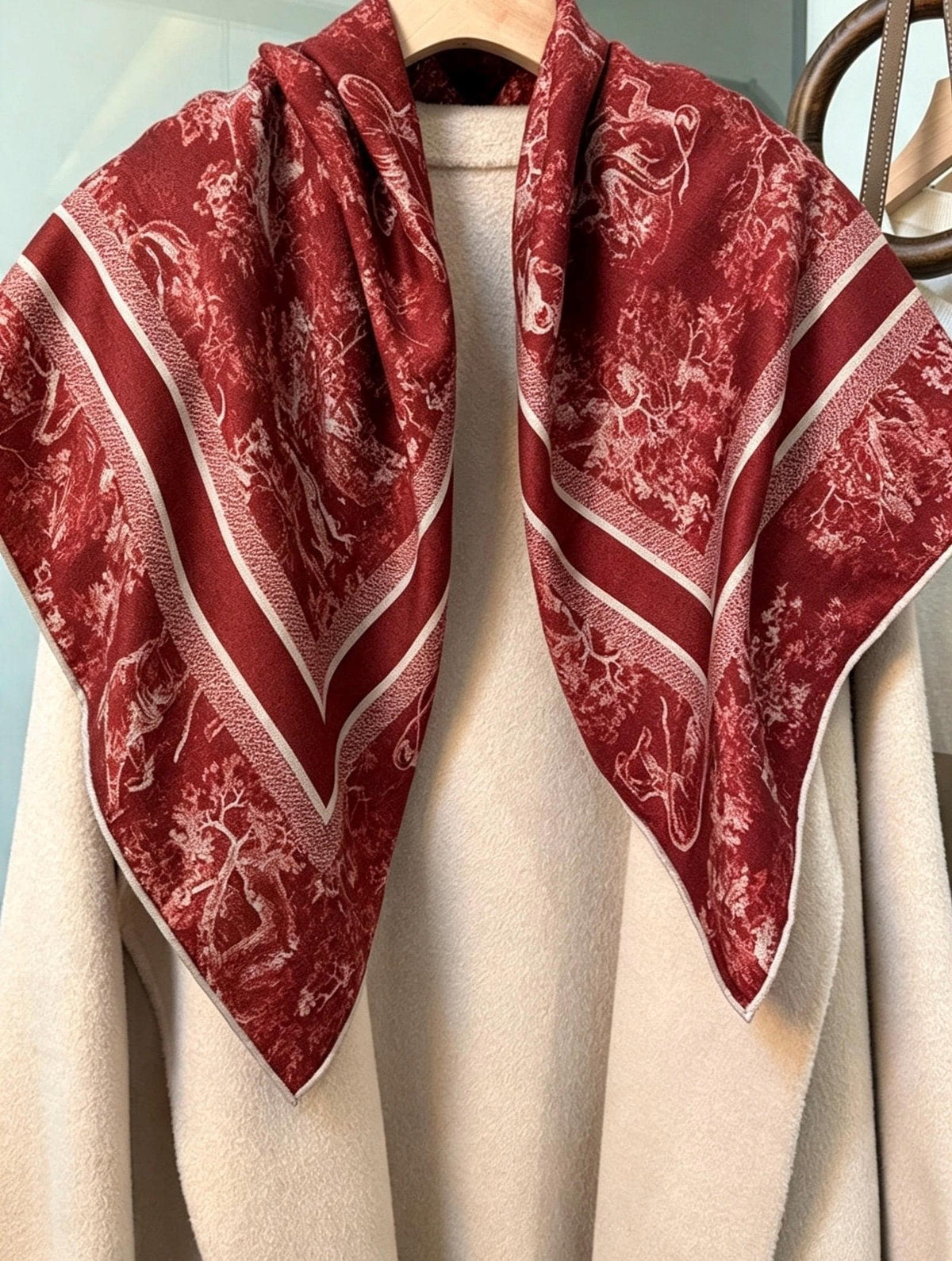 Silk Wool Scarf 35"x35" 88x88cm, Heavyweight Jungle Botanical Silk Wool Blend Square Scarf, Elegant Spring Autumn Shawl Gift for Her