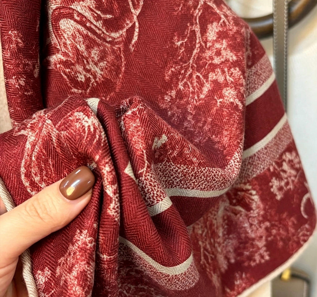 Silk Wool Scarf 35"x35" 88x88cm, Heavyweight Jungle Botanical Silk Wool Blend Square Scarf, Elegant Spring Autumn Shawl Gift for Her