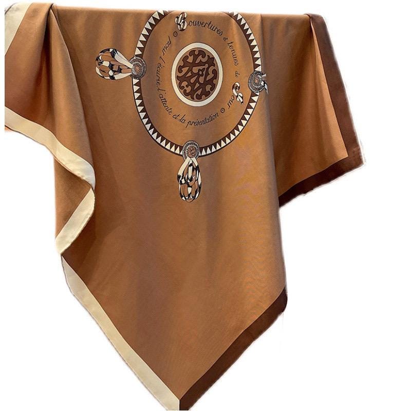 100% Mulberry Silk Scarf 35"x35" 88x88cm, Sandwashed Silk Twill Square Scarf, Vintage Crest Emblem Shawl, Spring Autumn Gift for Her