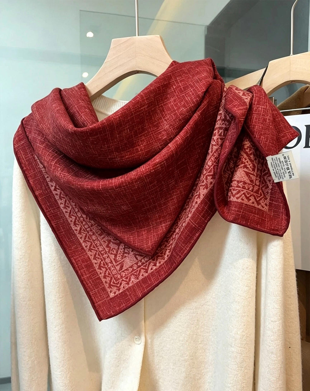Silk Wool Scarf 35"x35" 88x88cm, Ancora Red Tie Dye Silk Wool Square Scarf, Artisanal Winter Shawl Wrap, Elegant Gift for Her