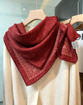Silk Wool Scarf 35"x35" 88x88cm, Ancora Red Tie Dye Silk Wool Square Scarf, Artisanal Winter Shawl Wrap, Elegant Gift for Her