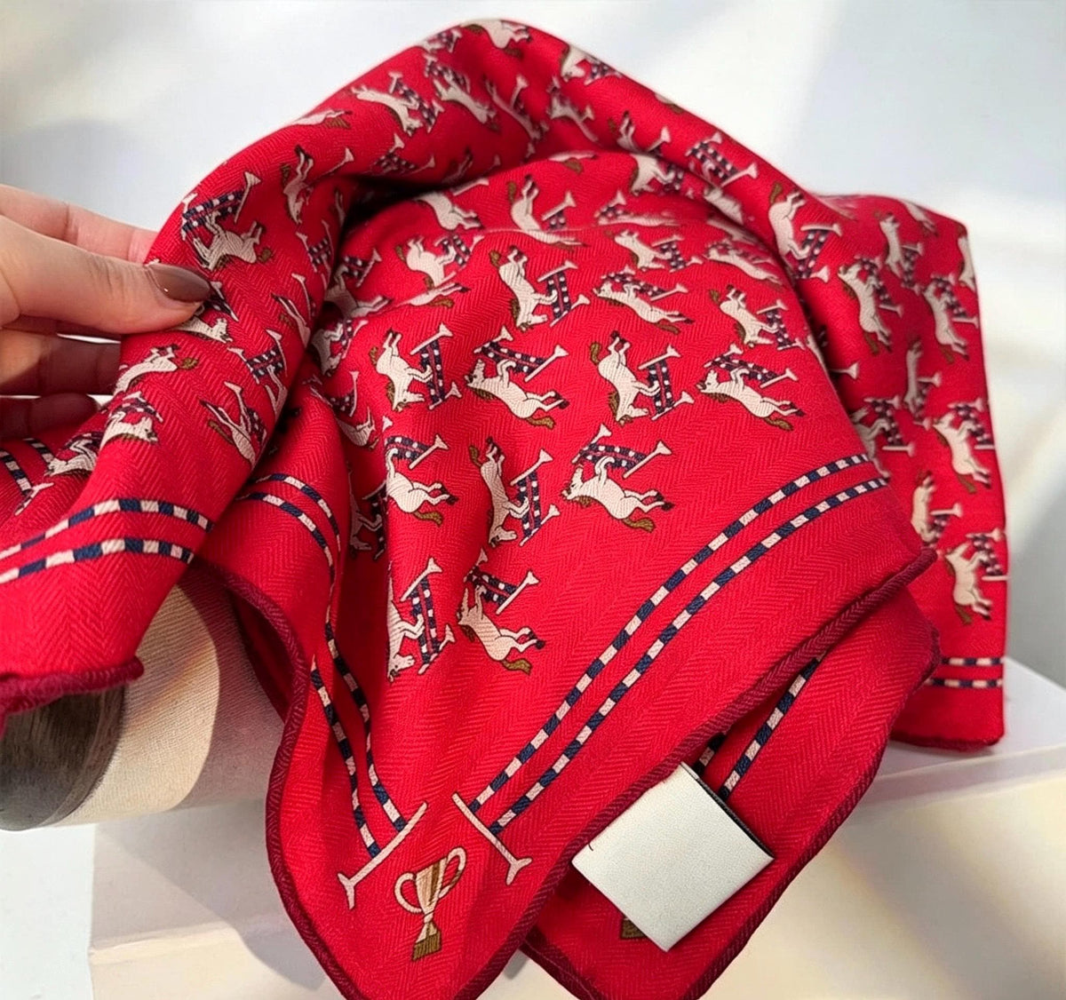 Silk Wool Scarf 35"x35" 88x88cm, Cute Playful Horse Silk Wool Square Scarf, Whimsical Spring Shawl Wrap, Cute Gift for Her