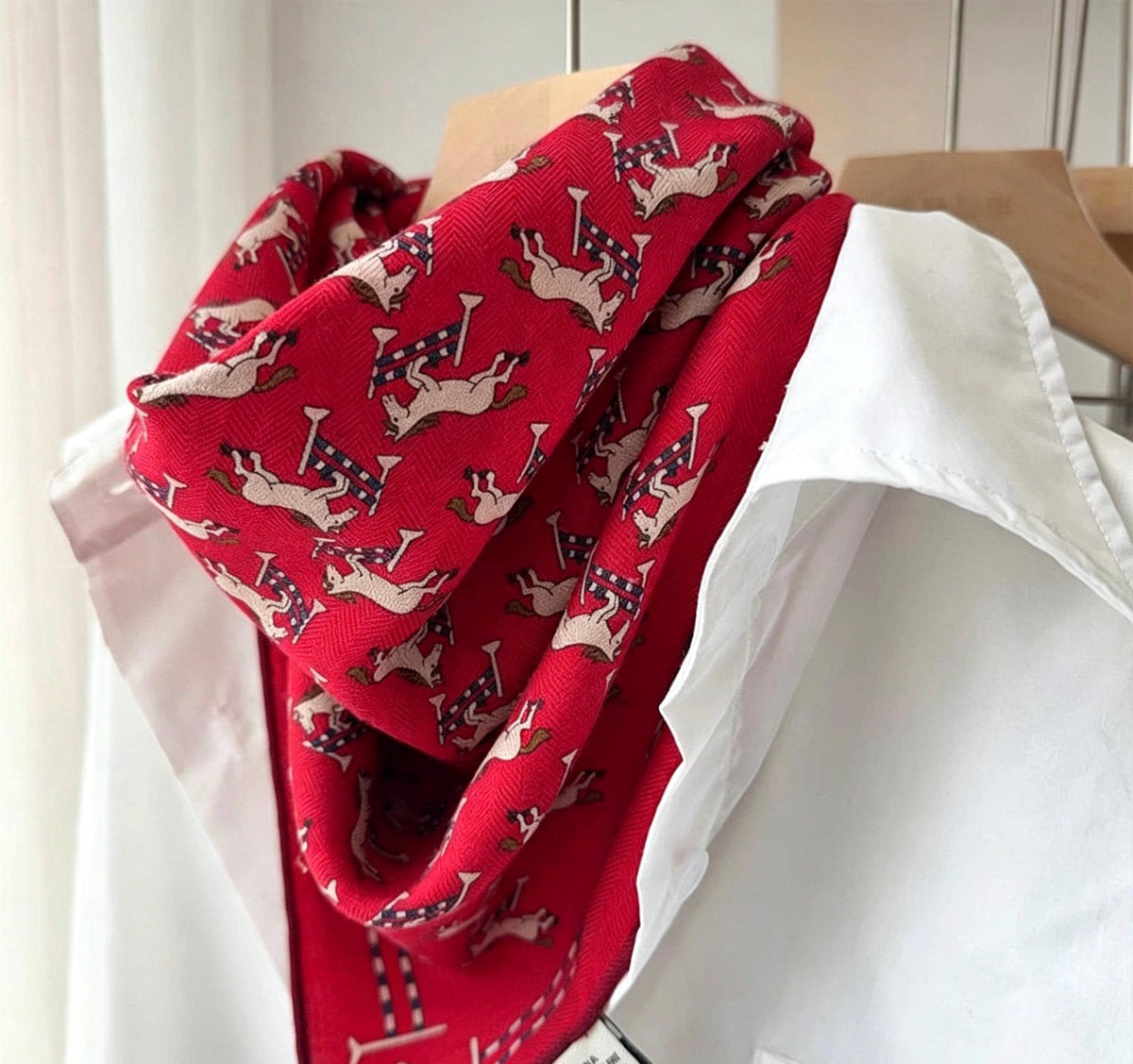 Silk Wool Scarf 35"x35" 88x88cm, Cute Playful Horse Silk Wool Square Scarf, Whimsical Spring Shawl Wrap, Cute Gift for Her