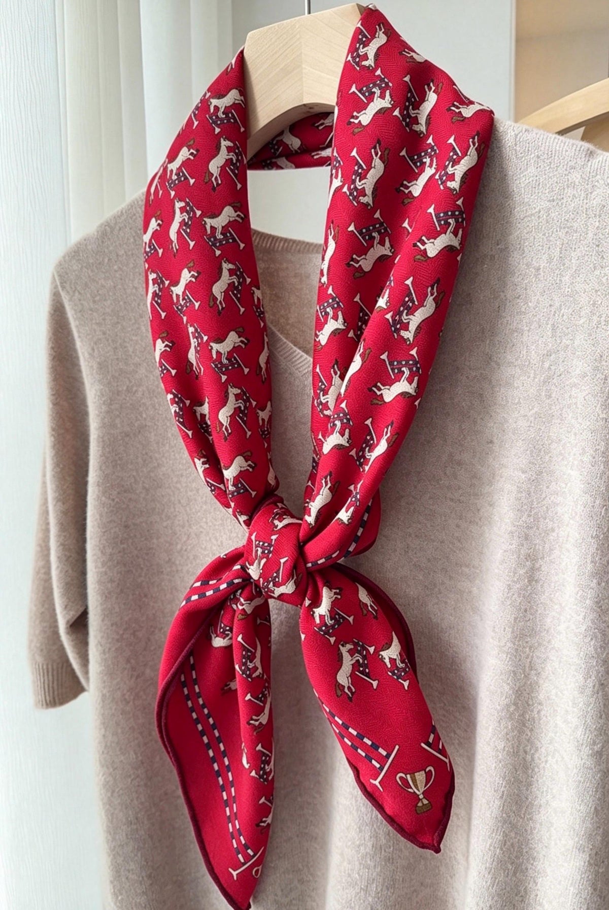 Silk Wool Scarf 35"x35" 88x88cm, Cute Playful Horse Silk Wool Square Scarf, Whimsical Spring Shawl Wrap, Cute Gift for Her