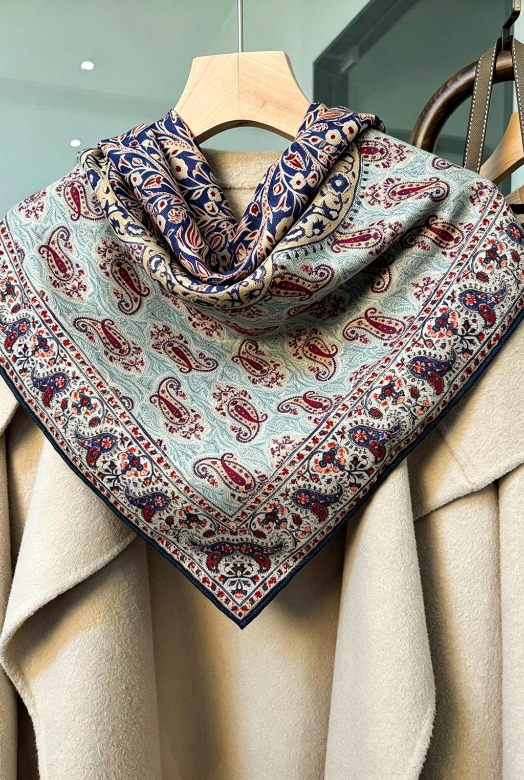 Silk Wool Scarf 35"x35" 88x88cm, Elegant Dusty Blue Silk Wool Square Scarf, Classic Soft Shawl Wrap, Sophisticated Gift for Her