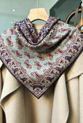 Silk Wool Scarf 35"x35" 88x88cm, Elegant Dusty Blue Silk Wool Square Scarf, Classic Soft Shawl Wrap, Sophisticated Gift for Her