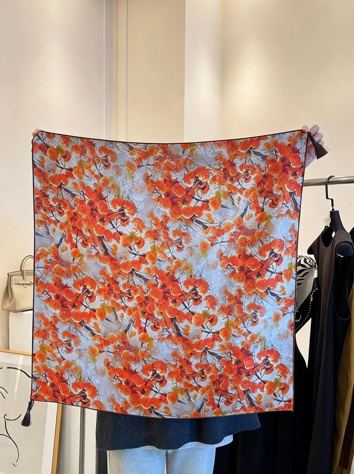 100% Mulberry Silk Scarf 26"x26" 65x65cm, Heavyweight Xiangyun Silk Dunhuang Square Scarf, Oriental Shawl Wrap, Gift for Her