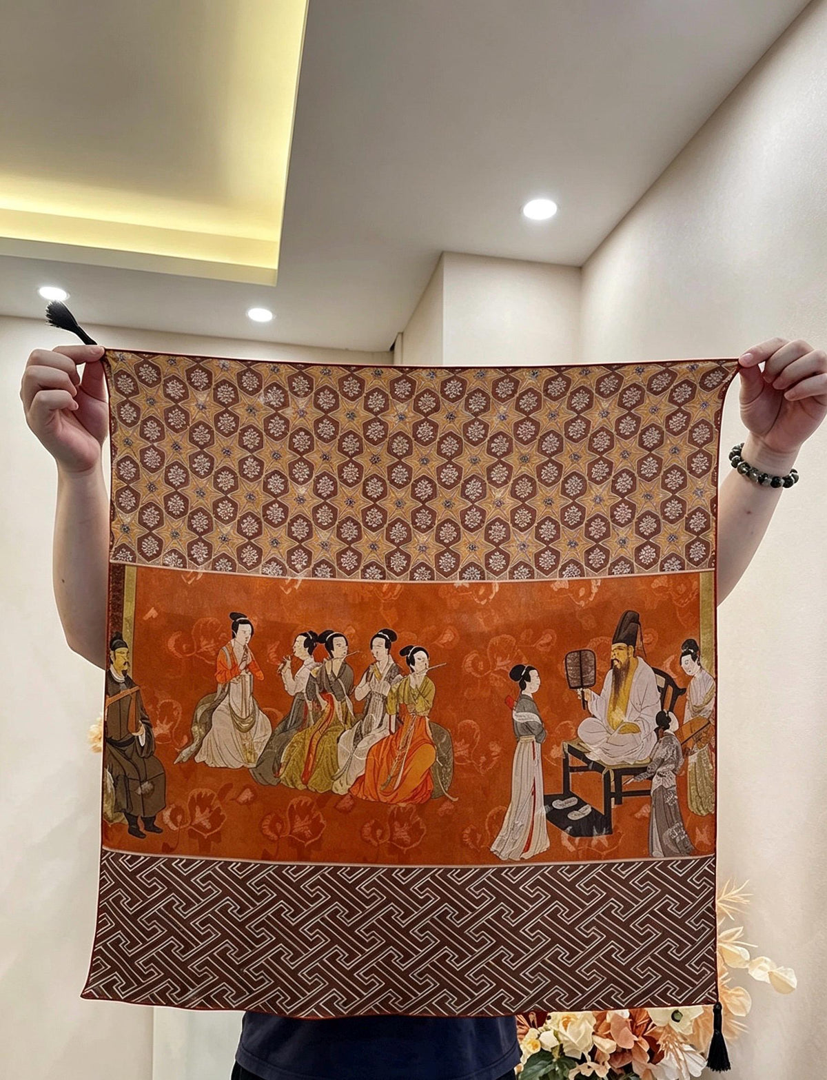100% Mulberry Silk Scarf 26"x26" 65x65cm, Heavyweight Xiangyun Silk Dunhuang Square Scarf, Oriental Shawl Wrap, Gift for Her