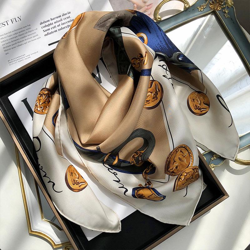 Silk Scarf 35"x35" 88x88cm, Vintage Retro Fashion Lady Silk Square Scarf, Modern Chic Silk Twill Shawl Wrap, Elegant Gift for Her