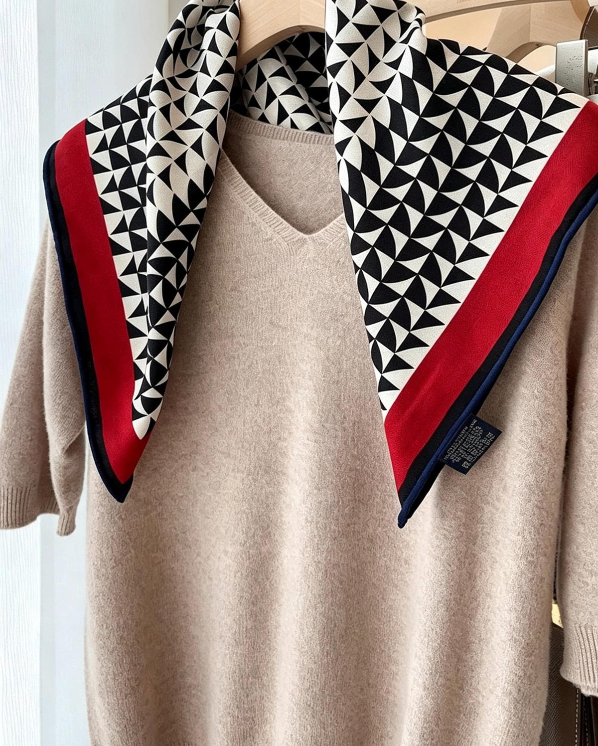 Silk Wool Scarf 26"x26" 65x65cm, Geometric Monogram Silk Wool Square Scarf, Color Block Neckwear Shawl Wrap, Fall Winter Gift for Her