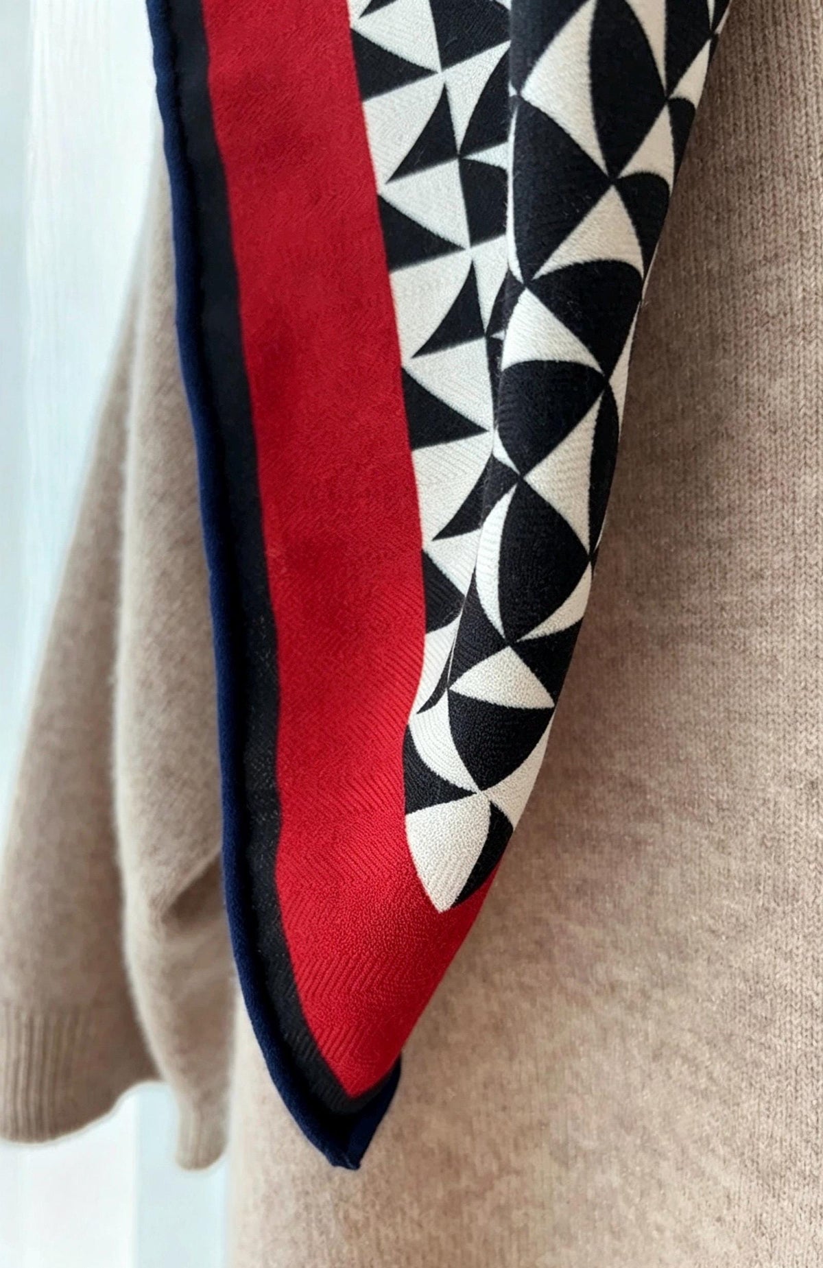 Silk Wool Scarf 26"x26" 65x65cm, Geometric Monogram Silk Wool Square Scarf, Color Block Neckwear Shawl Wrap, Fall Winter Gift for Her