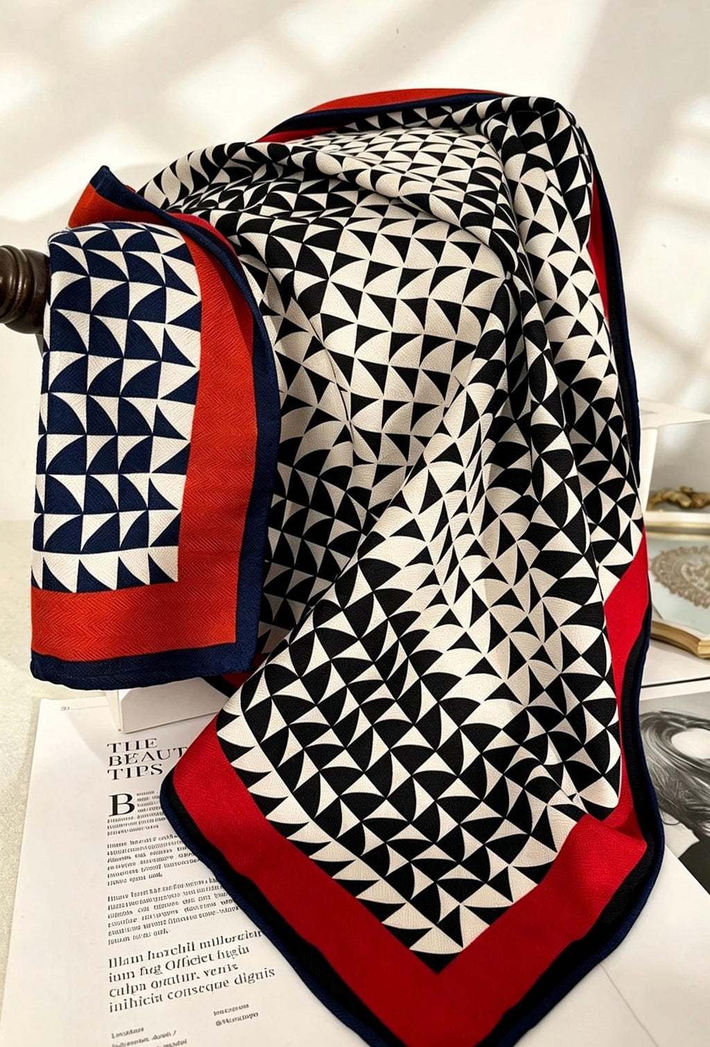 Silk Wool Scarf 26"x26" 65x65cm, Geometric Monogram Silk Wool Square Scarf, Color Block Neckwear Shawl Wrap, Fall Winter Gift for Her
