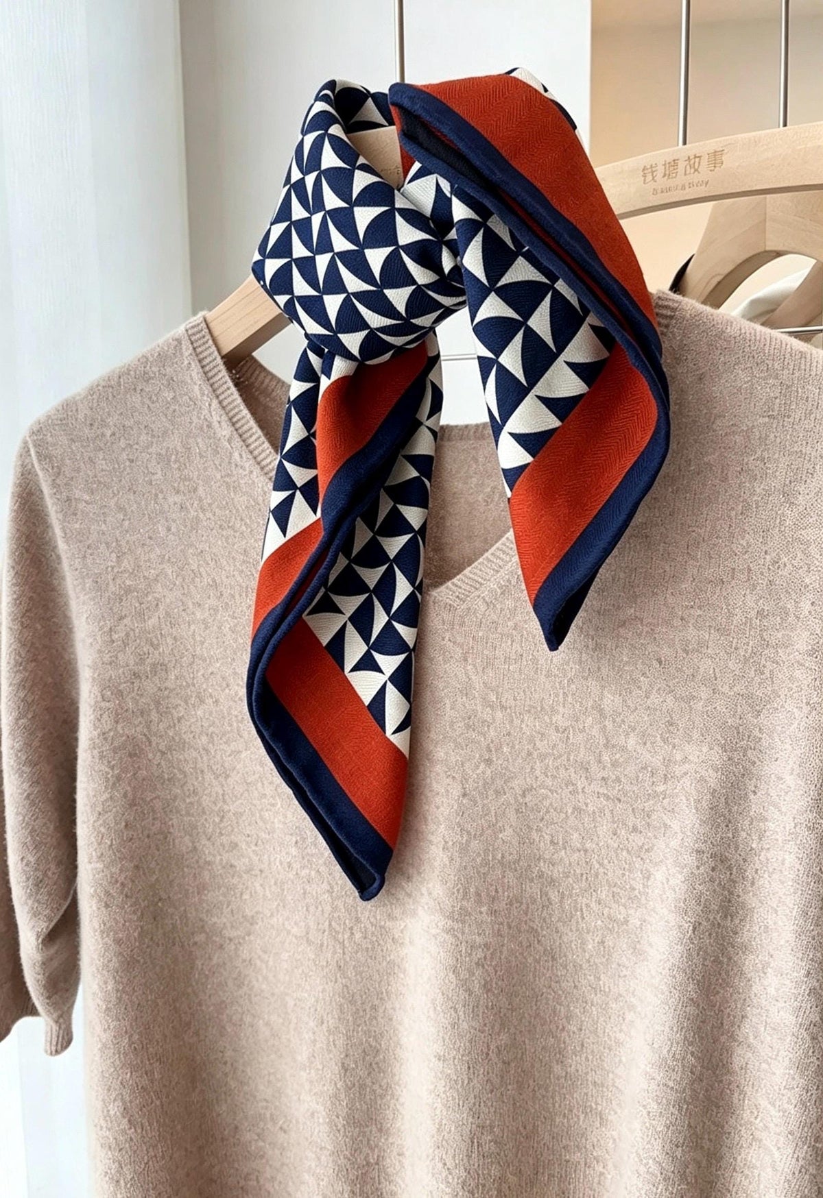 Silk Wool Scarf 26"x26" 65x65cm, Geometric Monogram Silk Wool Square Scarf, Color Block Neckwear Shawl Wrap, Fall Winter Gift for Her