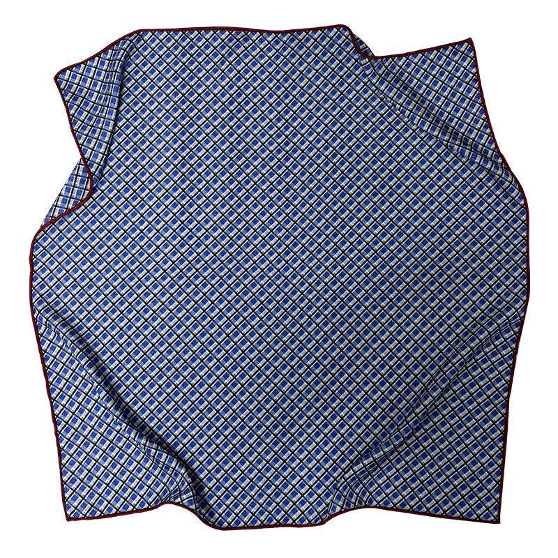Silk Wool Scarf 27"x27" 68x68cm, Blue Plaid Silk Wool Square Scarf, Vintage Soft Blue Neckwear Shawl Wrap, Spring Gift for Her