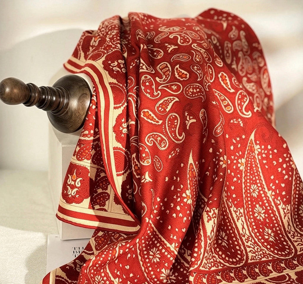 Silk Wool Scarf 35"x35" 88x88cm, Italian Paisley Luxury Silk Wool Square Scarf Shawl for Women