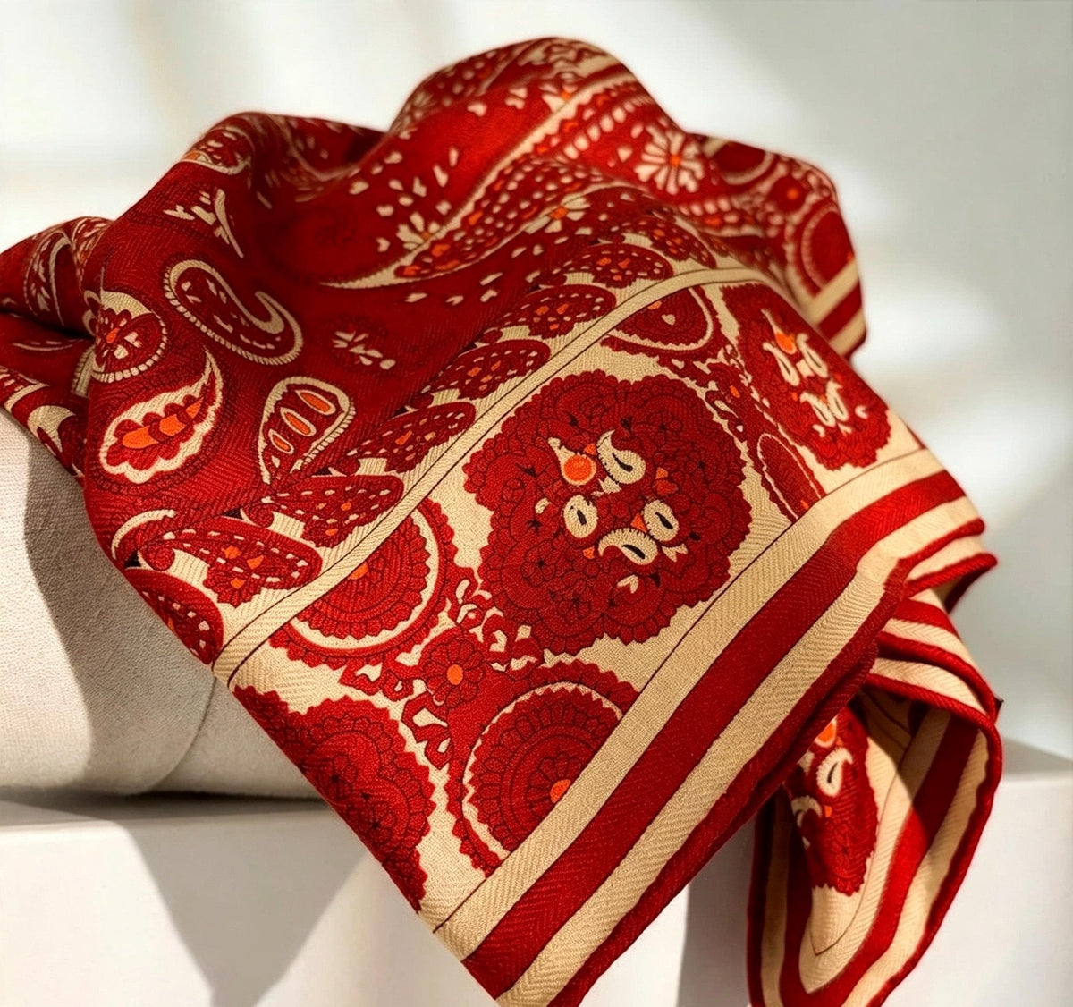 Silk Wool Scarf 35"x35" 88x88cm, Italian Paisley Luxury Silk Wool Square Scarf Shawl for Women