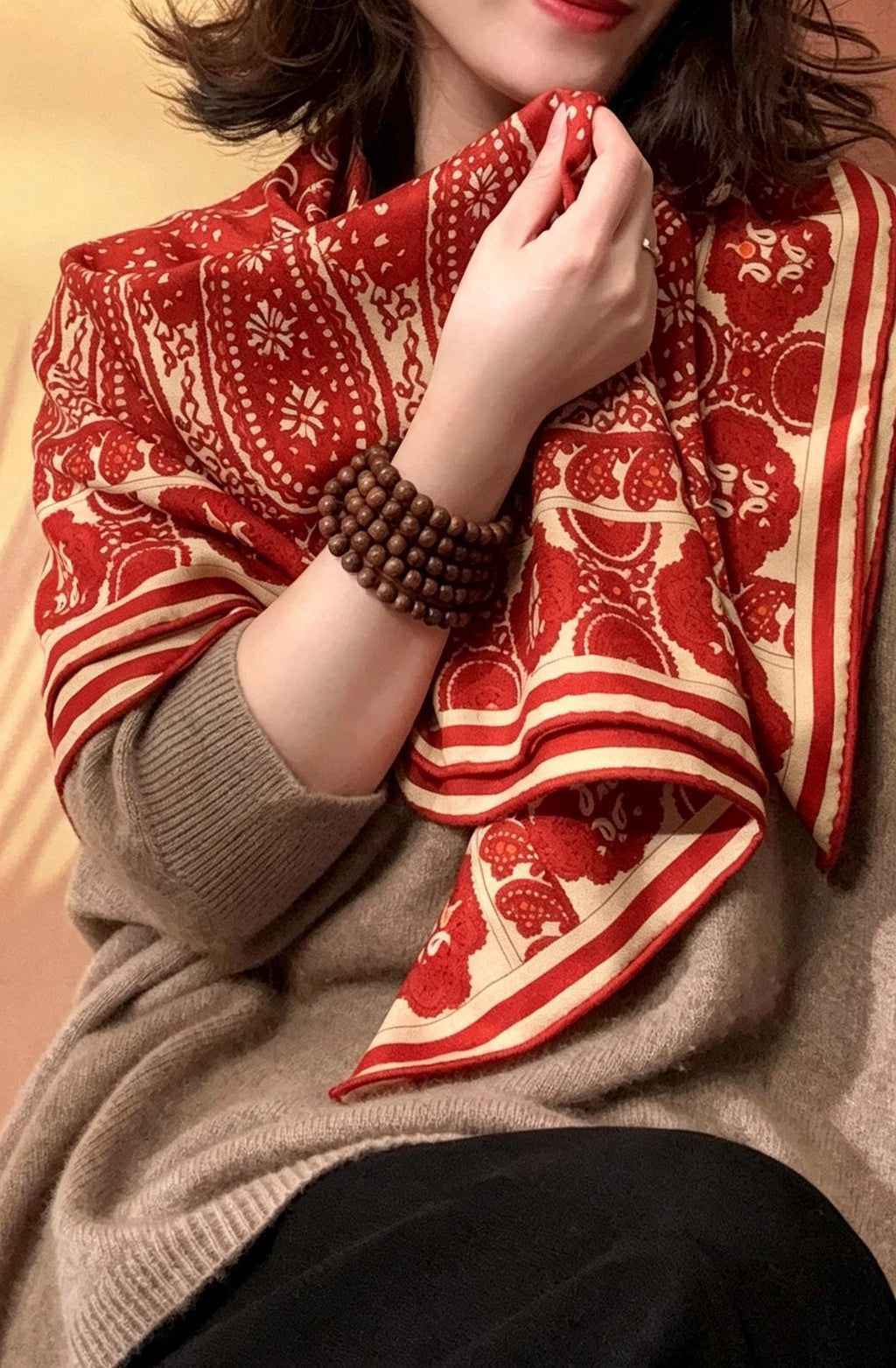 Silk Wool Scarf 35"x35" 88x88cm, Italian Paisley Luxury Silk Wool Square Scarf Shawl for Women