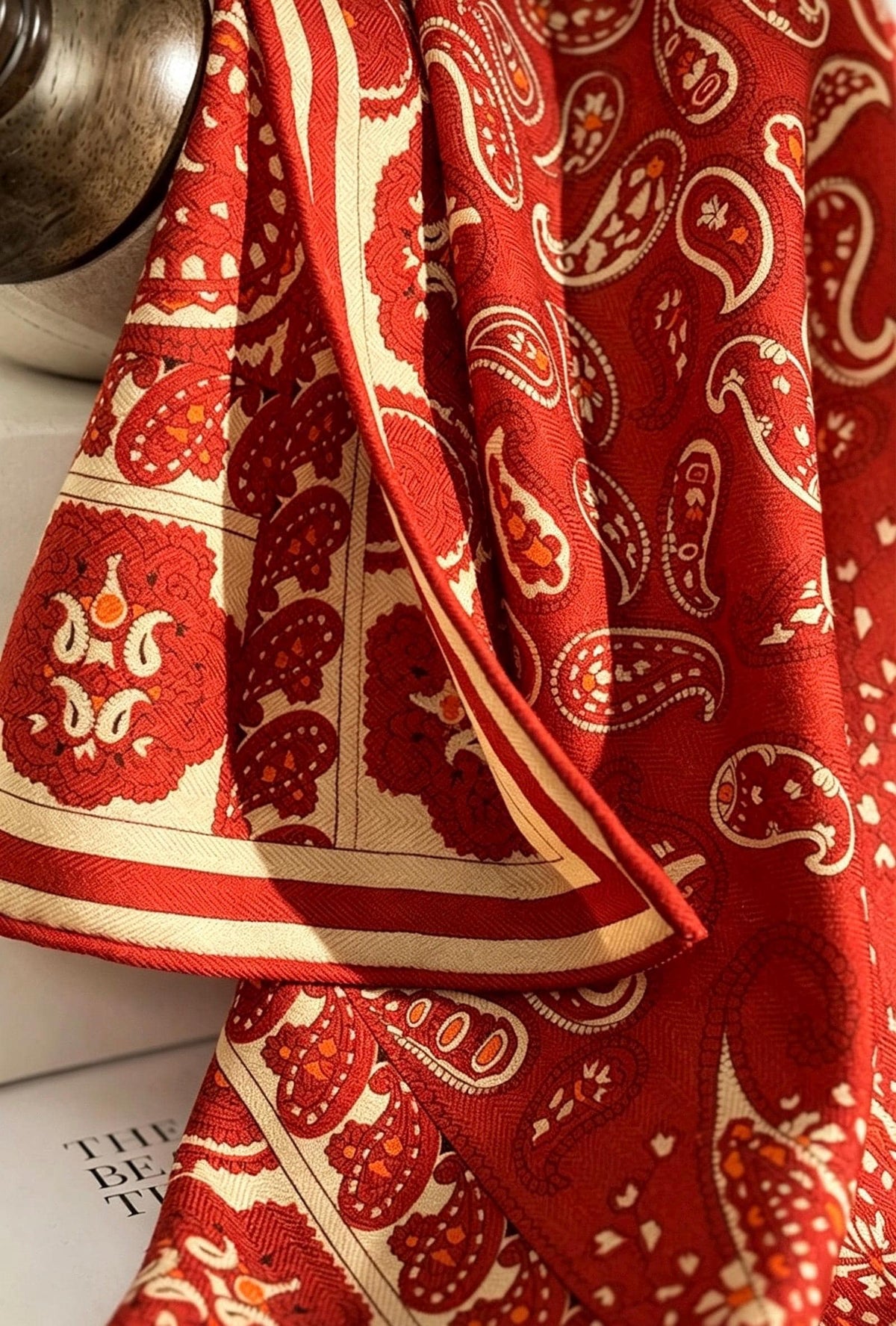 Silk Wool Scarf 35"x35" 88x88cm, Italian Paisley Luxury Silk Wool Square Scarf Shawl for Women