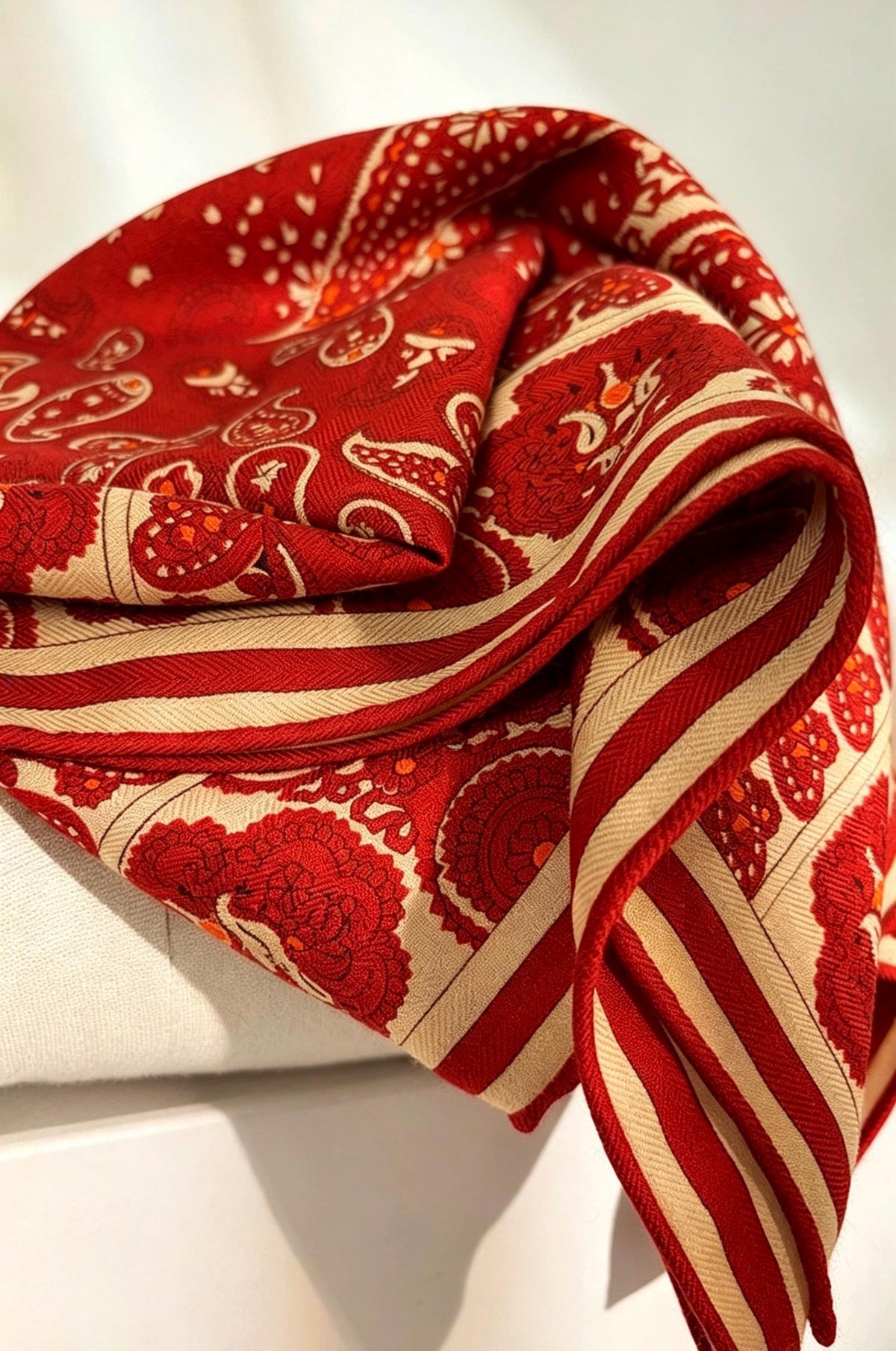 Silk Wool Scarf 35"x35" 88x88cm, Italian Paisley Luxury Silk Wool Square Scarf Shawl for Women