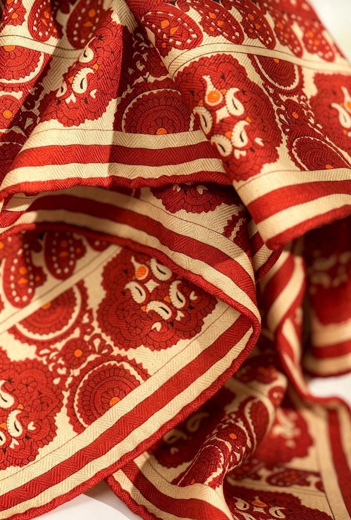 Silk Wool Scarf 35"x35" 88x88cm, Italian Paisley Luxury Silk Wool Square Scarf Shawl for Women