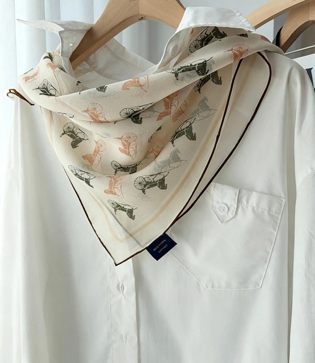 100% Mulberry Silk Scarf 26"x26" 65x65cm, Sheer Silk Georgette Floral Square Scarf, Fresh Elegant Neckwear, Spring Summer Gift for Her
