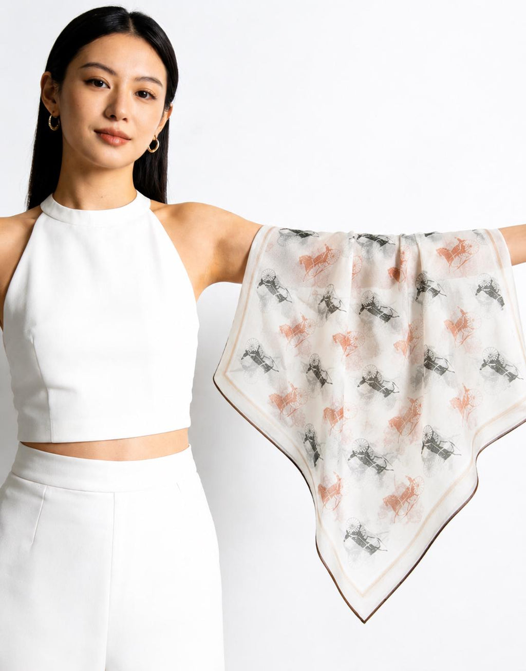 100% Mulberry Silk Scarf 26"x26" 65x65cm, Sheer Silk Georgette Floral Square Scarf, Fresh Elegant Neckwear, Spring Summer Gift for Her