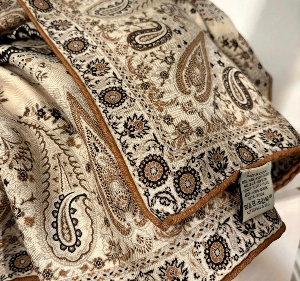 Silk Wool Scarf 35"x35" 88x88cm, Italian Paisley Silk Wool Square Scarf, Luxury Soft Shawl Wrap, Elegant Gift for Her