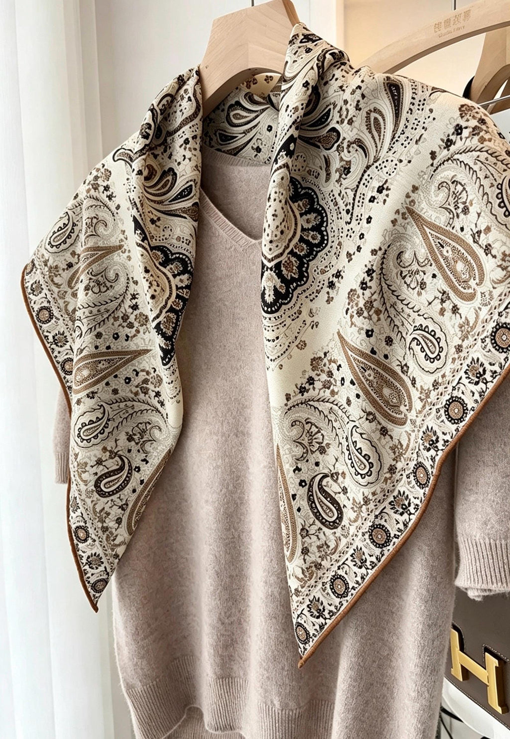Silk Wool Scarf 35"x35" 88x88cm, Italian Paisley Silk Wool Square Scarf, Luxury Soft Shawl Wrap, Elegant Gift for Her