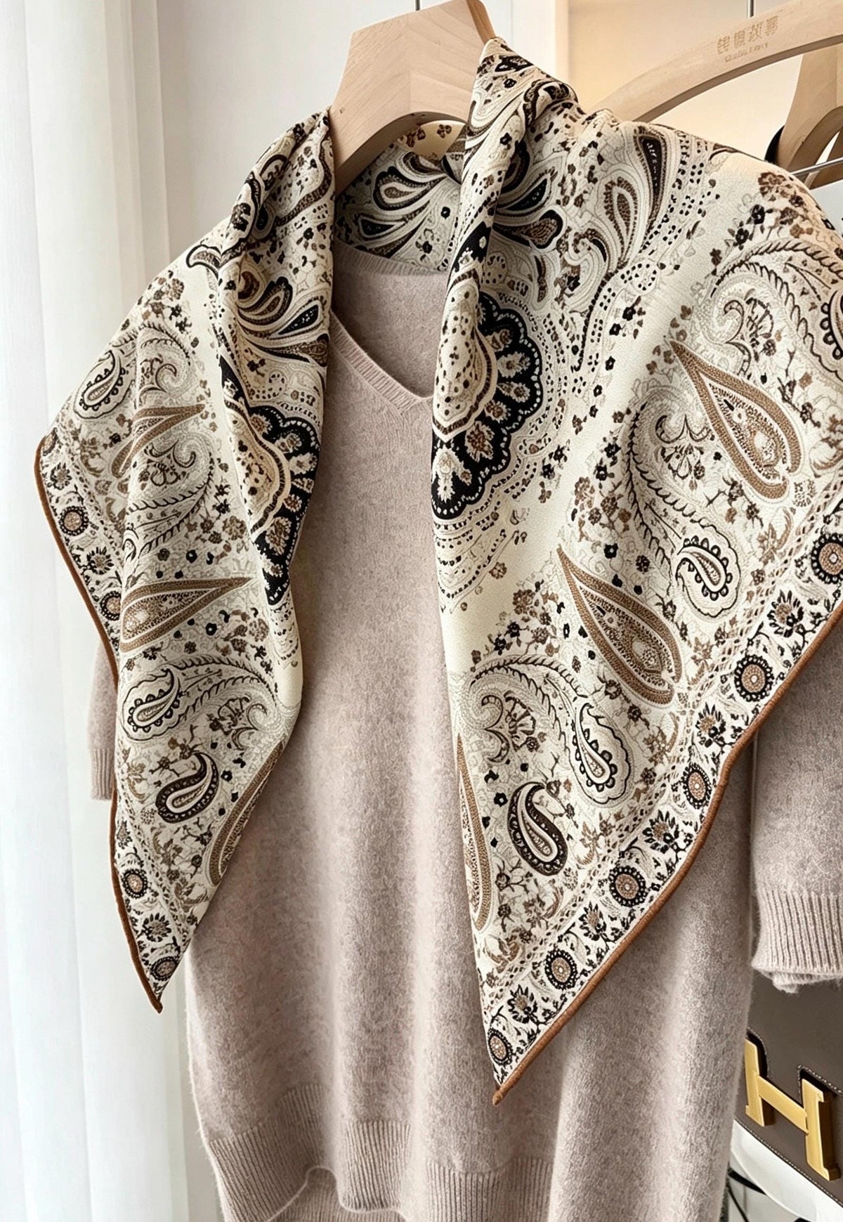 Silk Wool Scarf 35"x35" 88x88cm, Italian Paisley Silk Wool Square Scarf, Luxury Soft Shawl Wrap, Elegant Gift for Her
