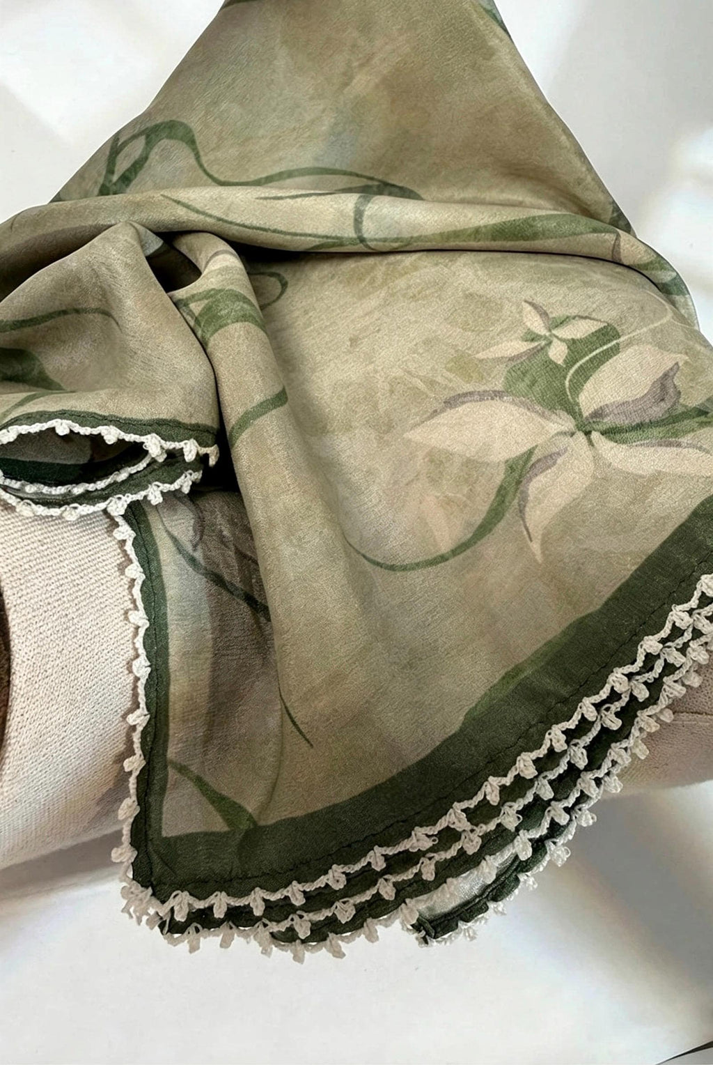 100% Mulberry Silk Scarf 27"x27" 68x68cm, Ink Orchid Cool Botanical Silk Crepe de Chine Square Scarf, Neckwear Shawl, Gift for Her