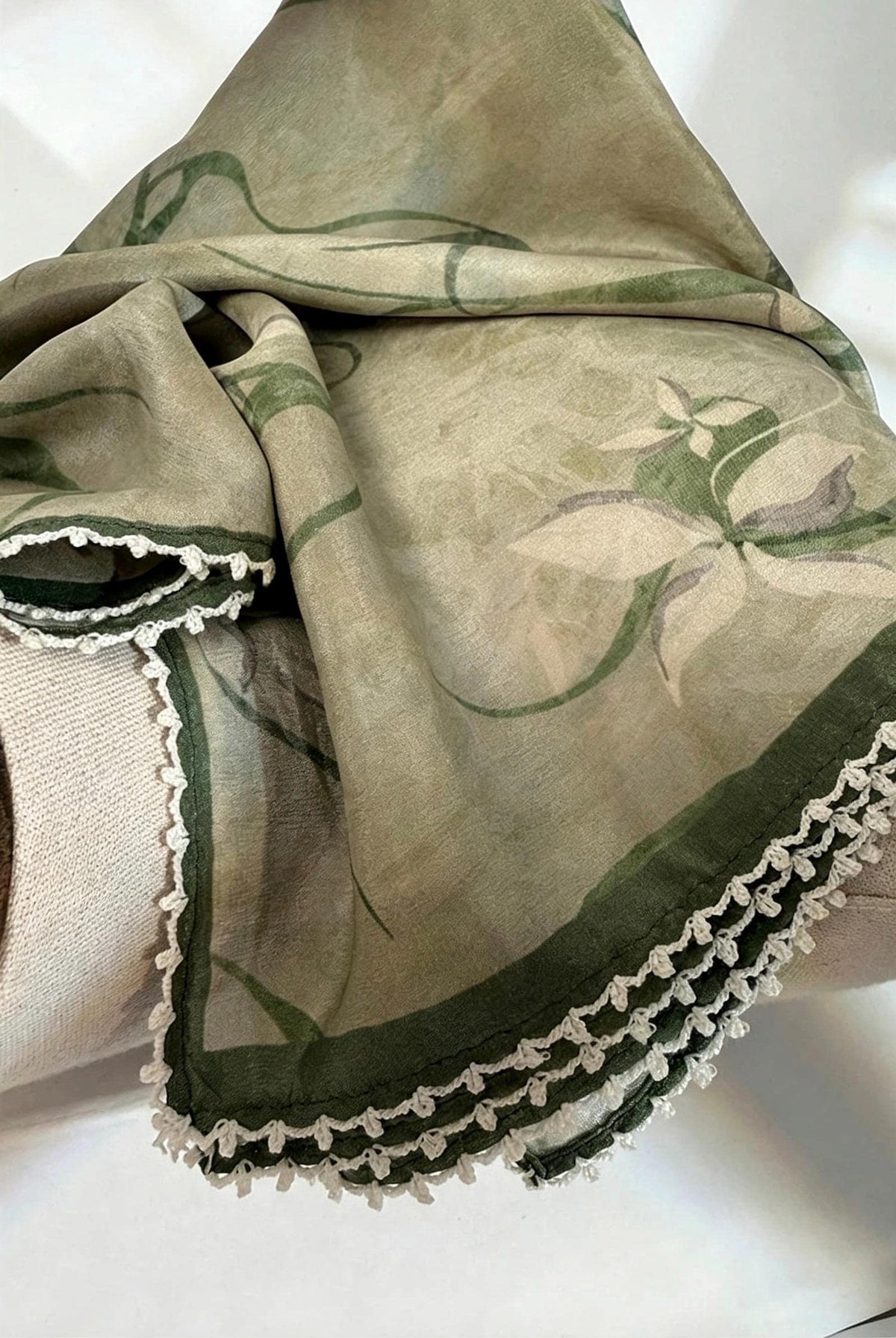 100% Mulberry Silk Scarf 27"x27" 68x68cm, Ink Orchid Cool Botanical Silk Crepe de Chine Square Scarf, Neckwear Shawl, Gift for Her