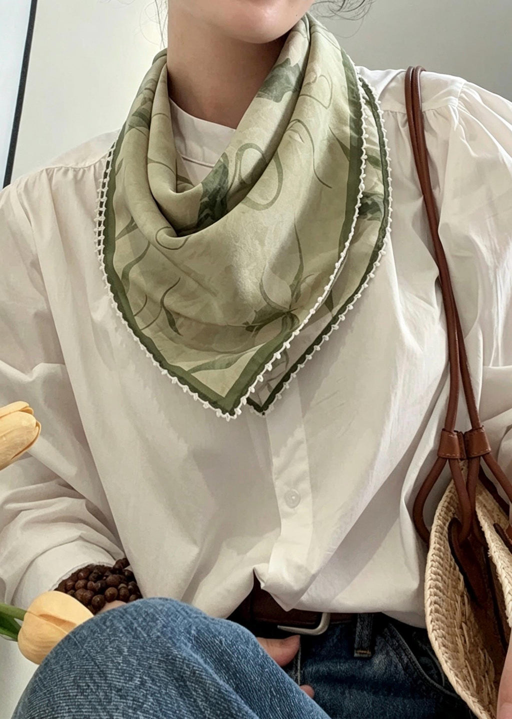 100% Mulberry Silk Scarf 27"x27" 68x68cm, Ink Orchid Cool Botanical Silk Crepe de Chine Square Scarf, Neckwear Shawl, Gift for Her
