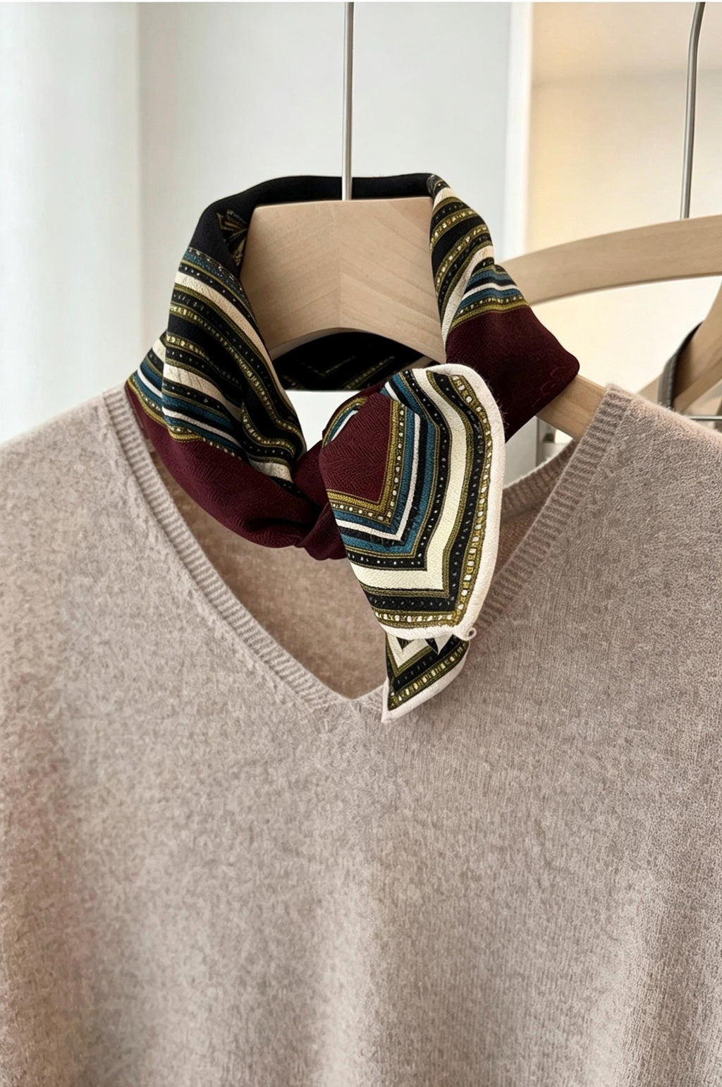 Silk Wool Scarf 26"x26" 65x65cm, Italian Style Four Grid Color Block Silk Wool Square Scarf, Neckwear Shawl Wrap, Winter Gift for Her