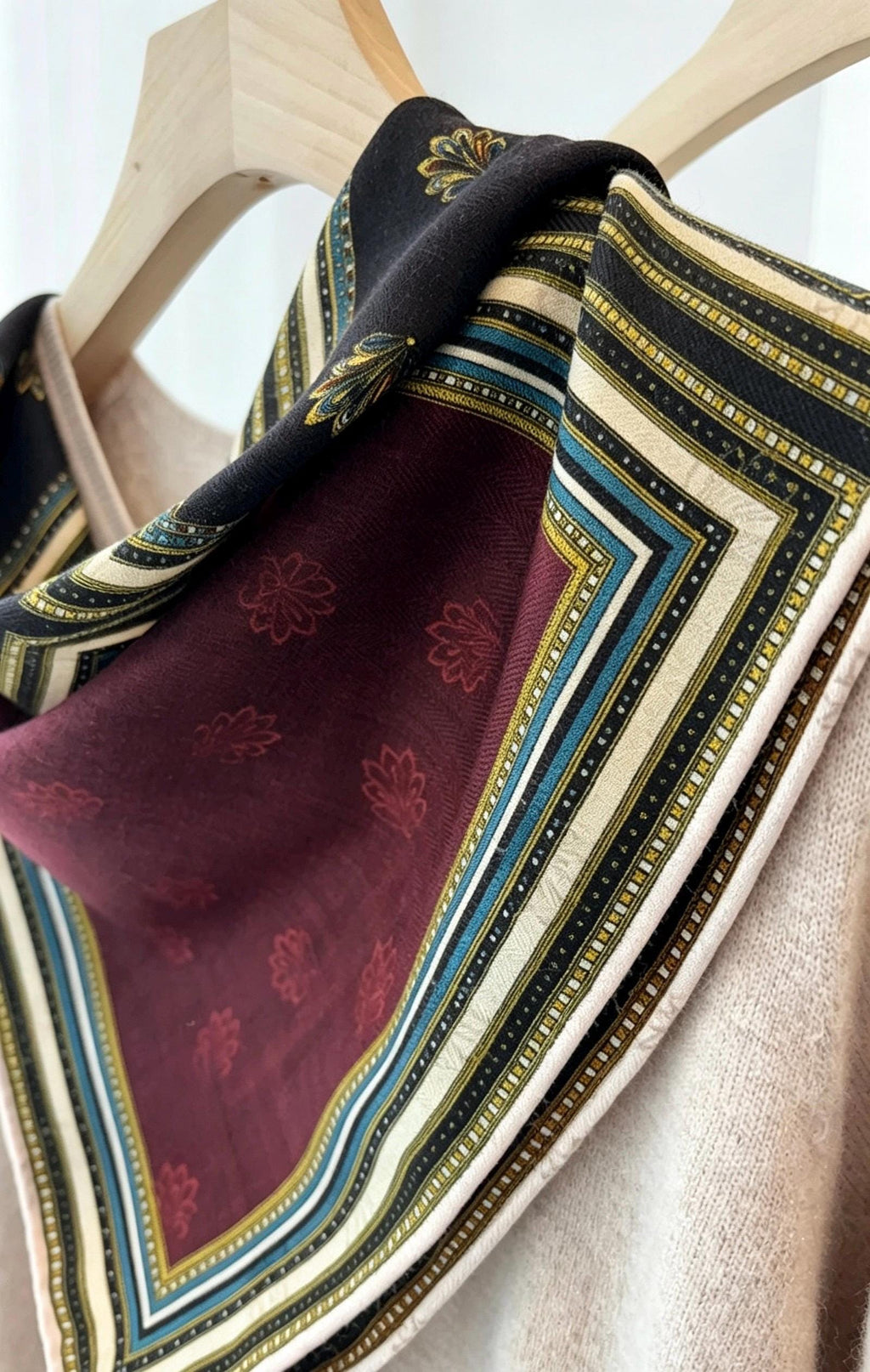 Silk Wool Scarf 26"x26" 65x65cm, Italian Style Four Grid Color Block Silk Wool Square Scarf, Neckwear Shawl Wrap, Winter Gift for Her