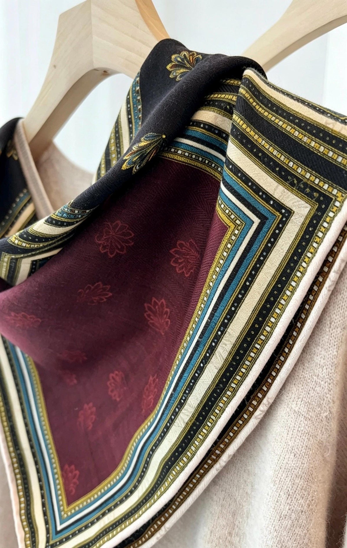 Silk Wool Scarf 26"x26" 65x65cm, Italian Style Four Grid Color Block Silk Wool Square Scarf, Neckwear Shawl Wrap, Winter Gift for Her